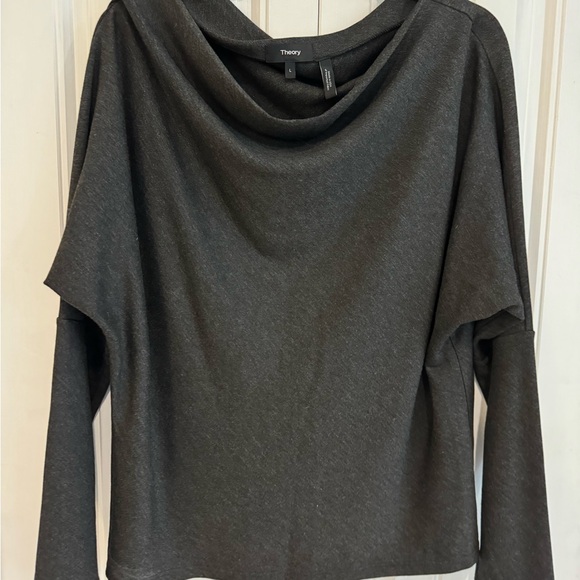Theory size L NWOT grey draped neckline jersey top - Picture 1 of 6